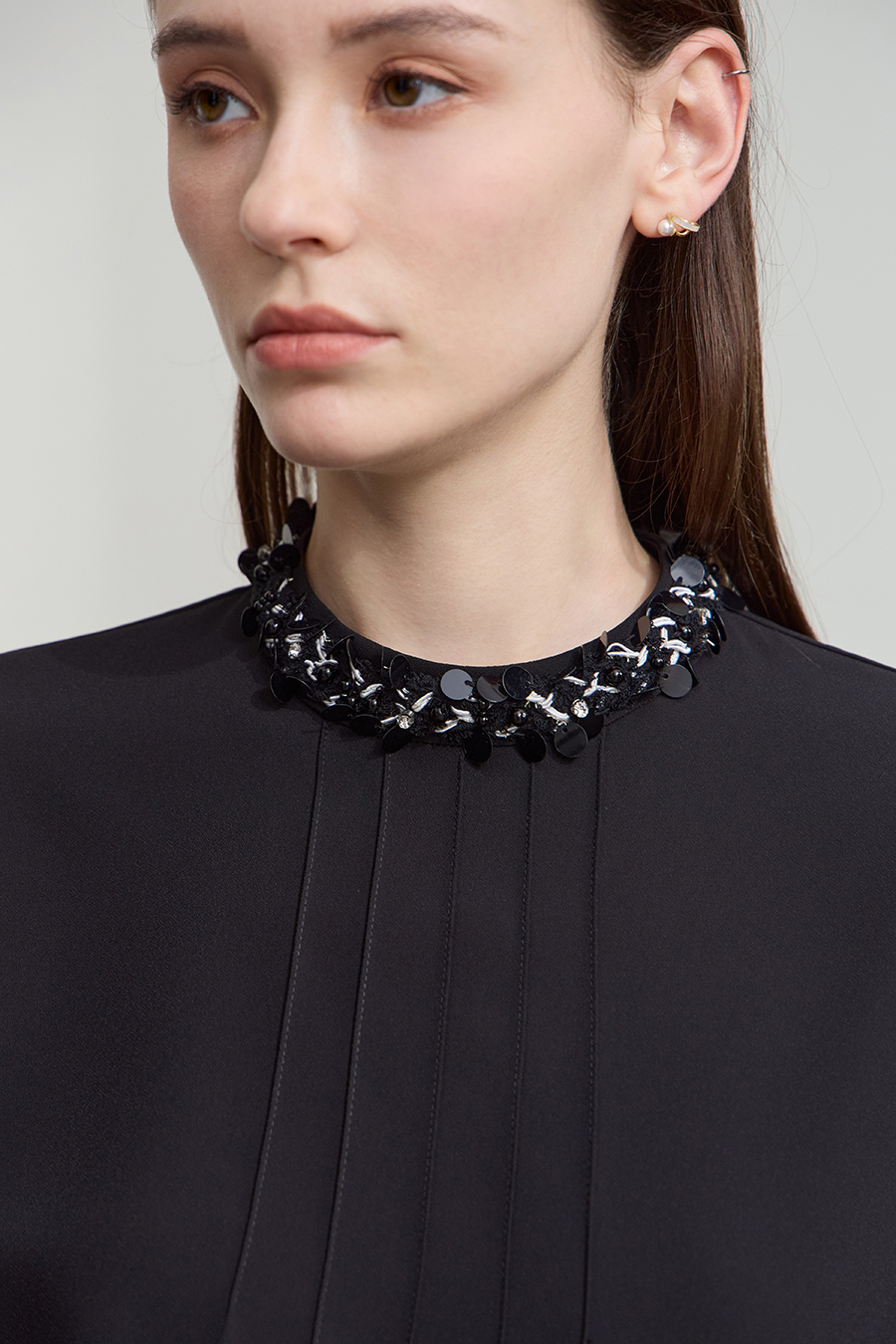 Stand Collar Long Sleeve Chiffon Blouse