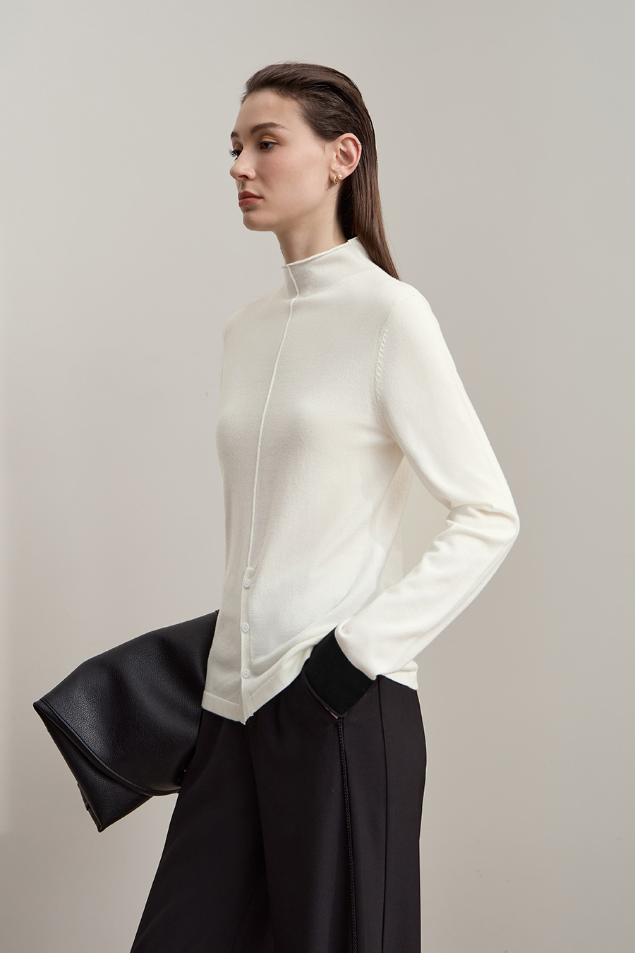 Turtleneck Color Block Cuff Sweater|AMII-AMII.com
