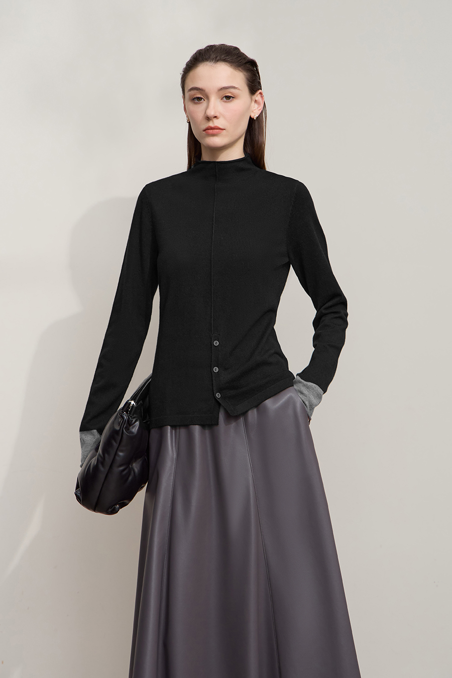 Turtleneck Color Block Cuff Sweater|AMII-AMII.com