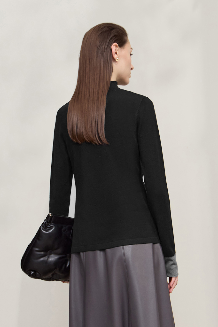 Turtleneck Color Block Cuff Sweater|AMII-AMII.com