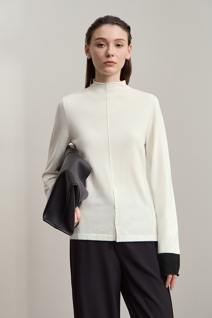 Turtleneck Color Block Cuff Sweater|AMII-AMII.com