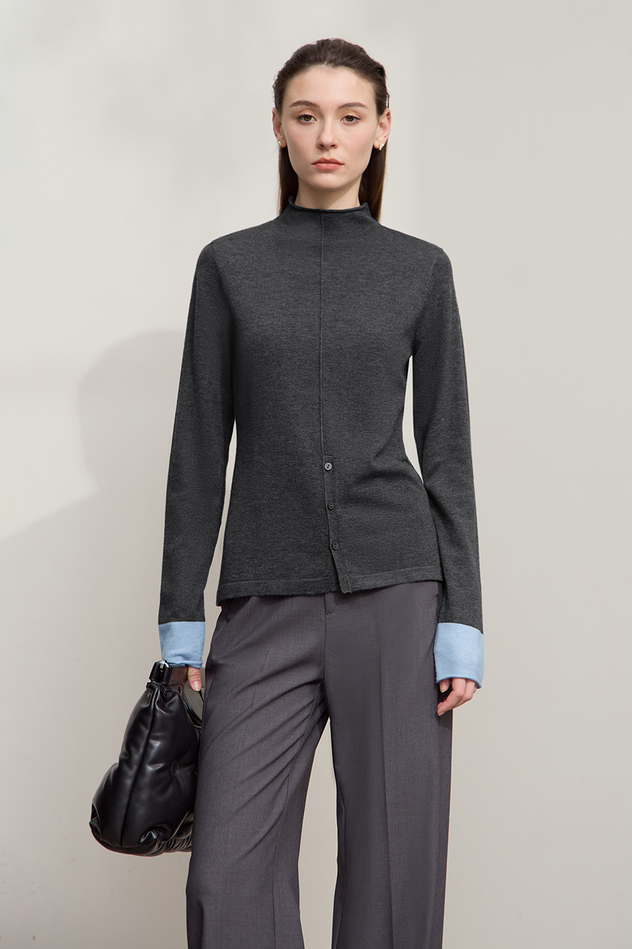 Turtleneck Color Block Cuff Sweater|AMII-AMII.com