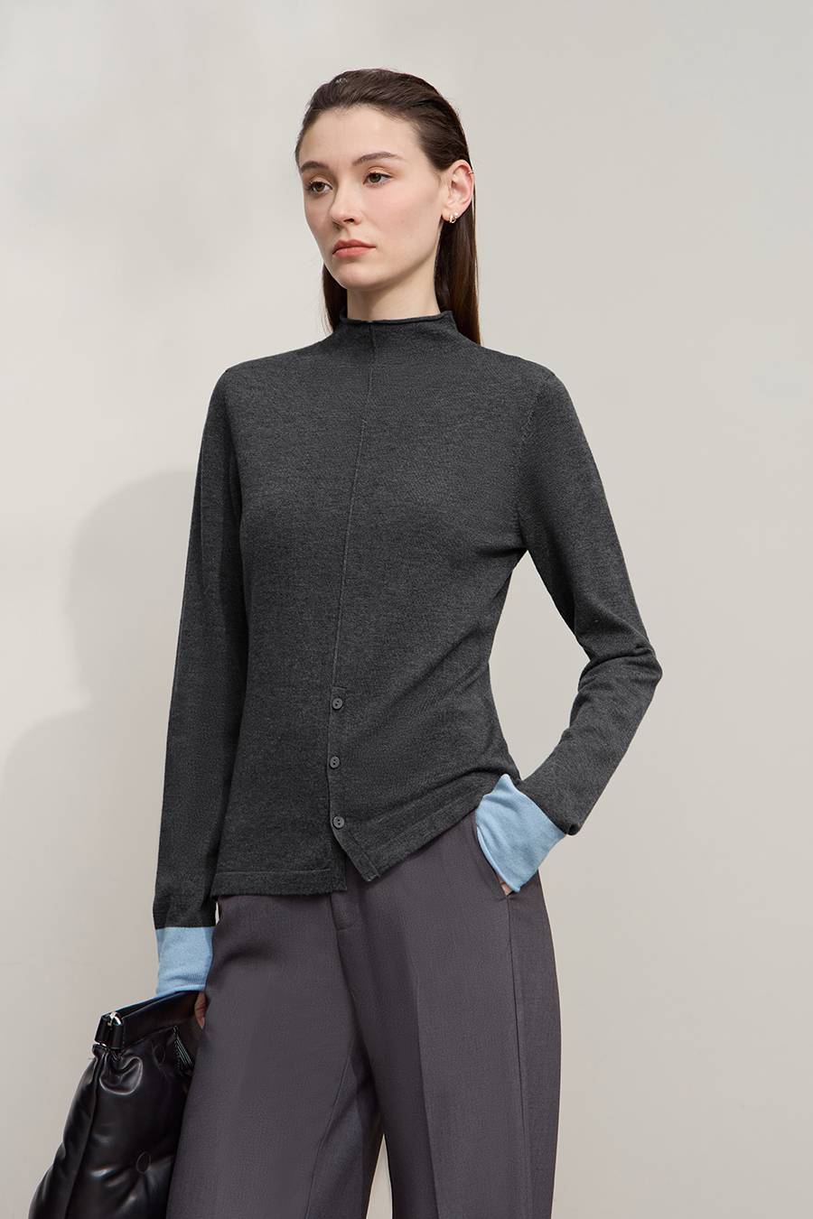 Turtleneck Color Block Cuff Sweater|AMII-AMII.com