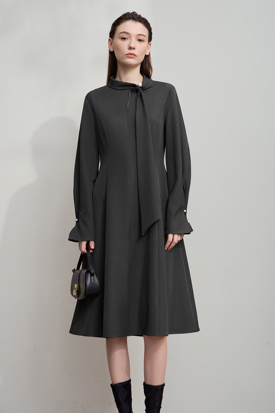 Tie-neck Waist-defined Dress