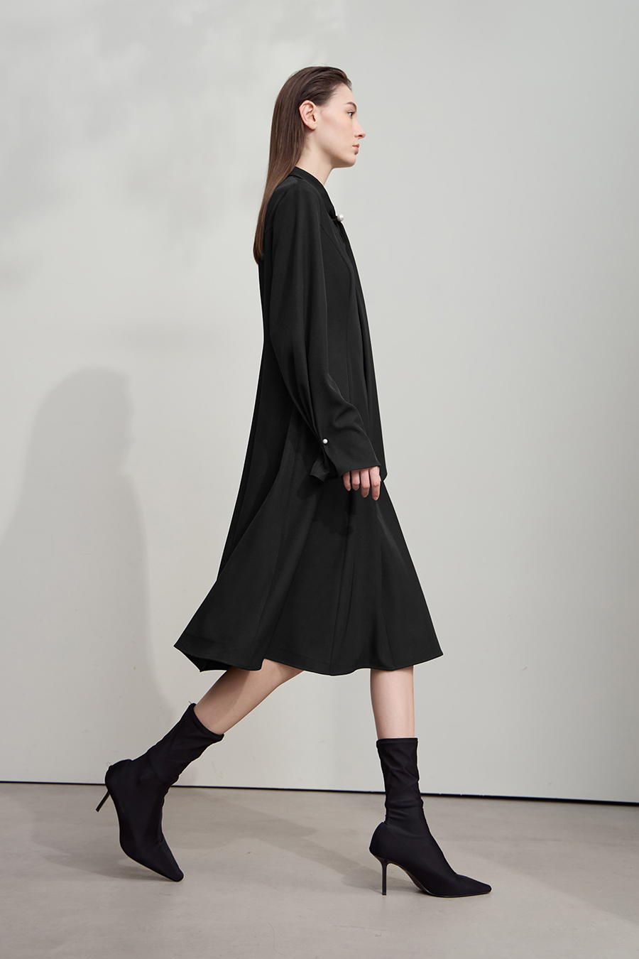 Tie-neck Waist-defined Dress