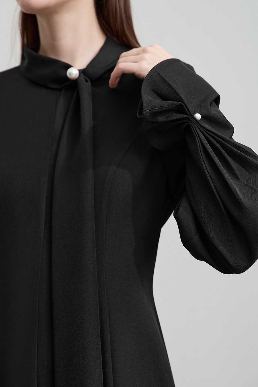 Tie-neck Waist-defined Dress