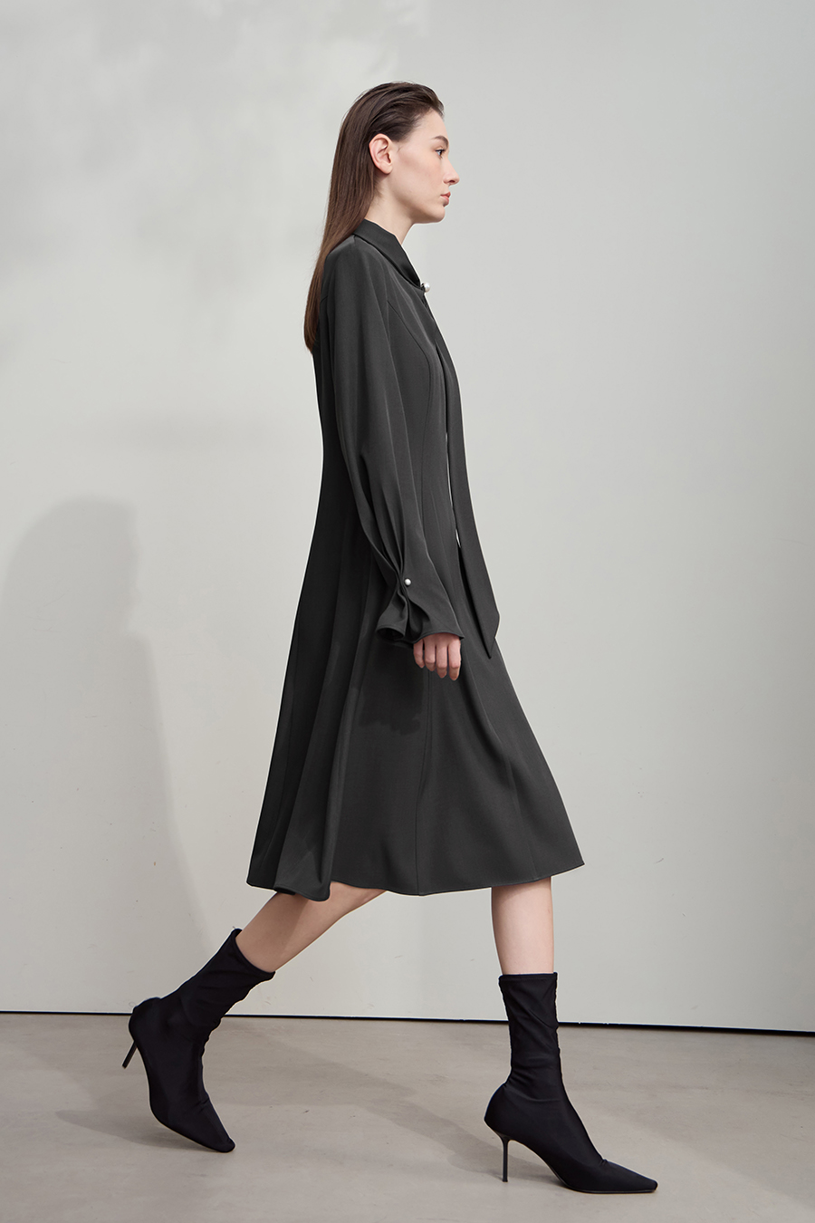 Tie-neck Waist-defined Dress