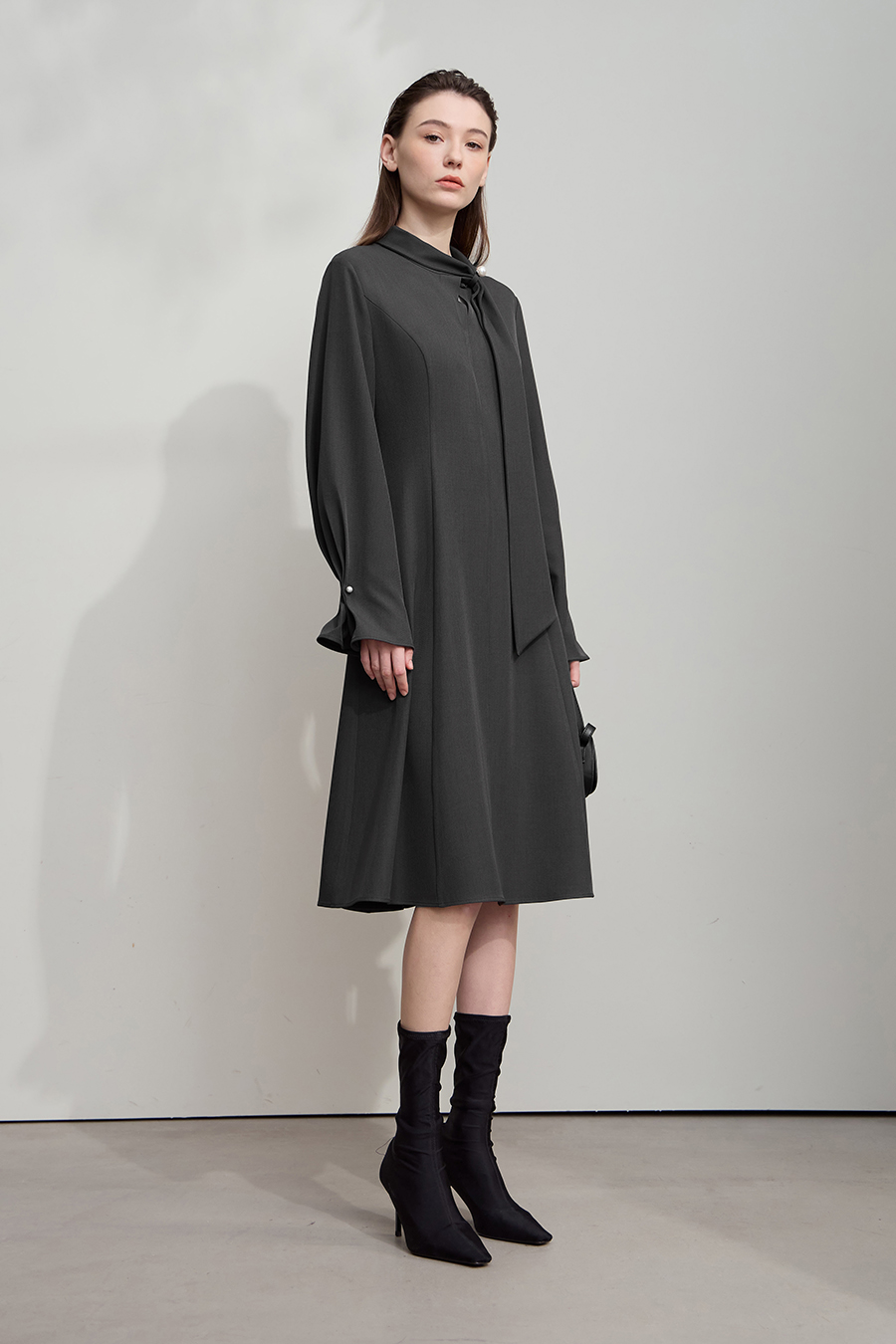 Tie-neck Waist-defined Dress