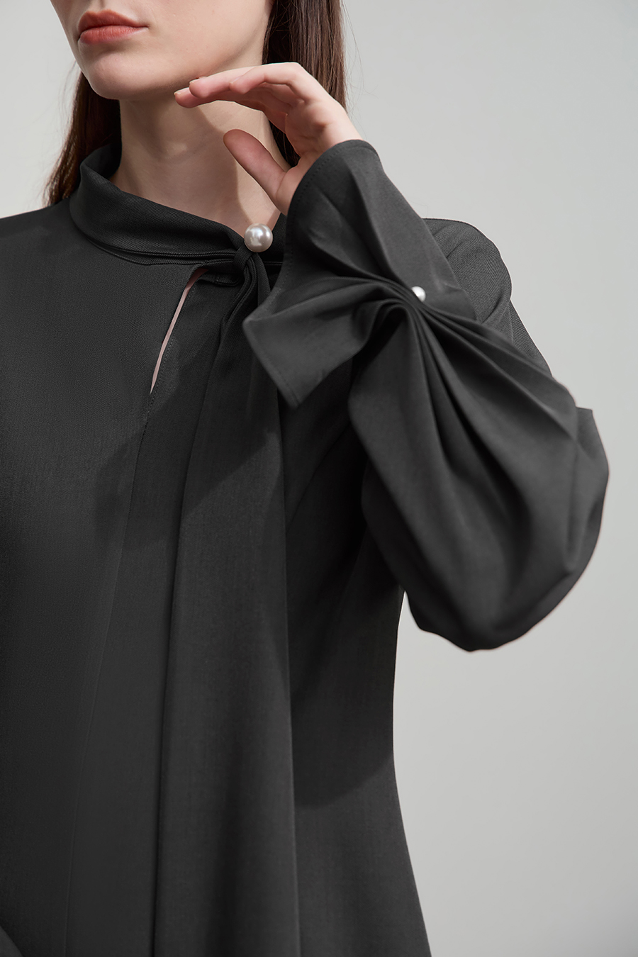 Tie-neck Waist-defined Dress