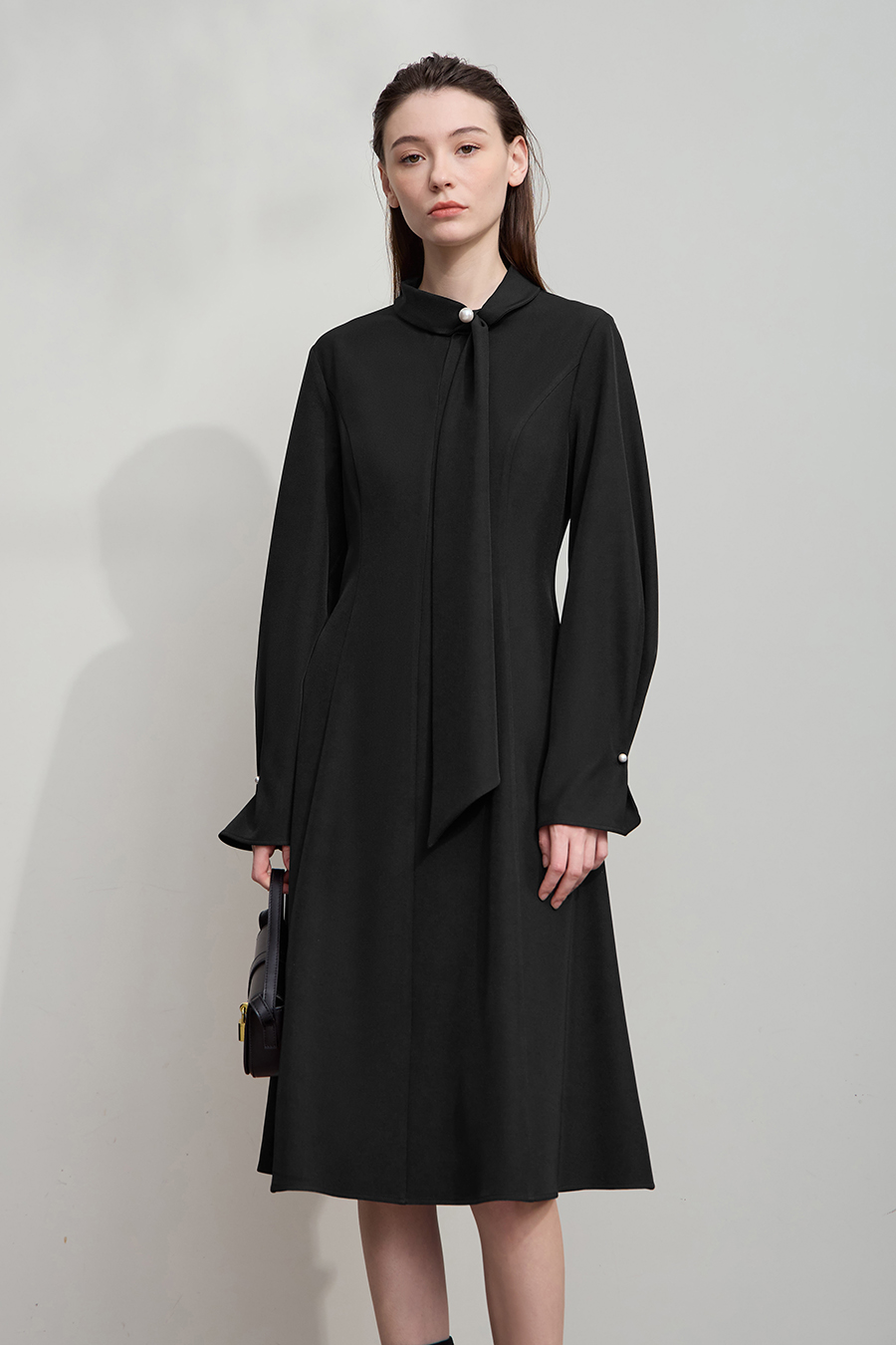 Tie-neck Waist-defined Dress