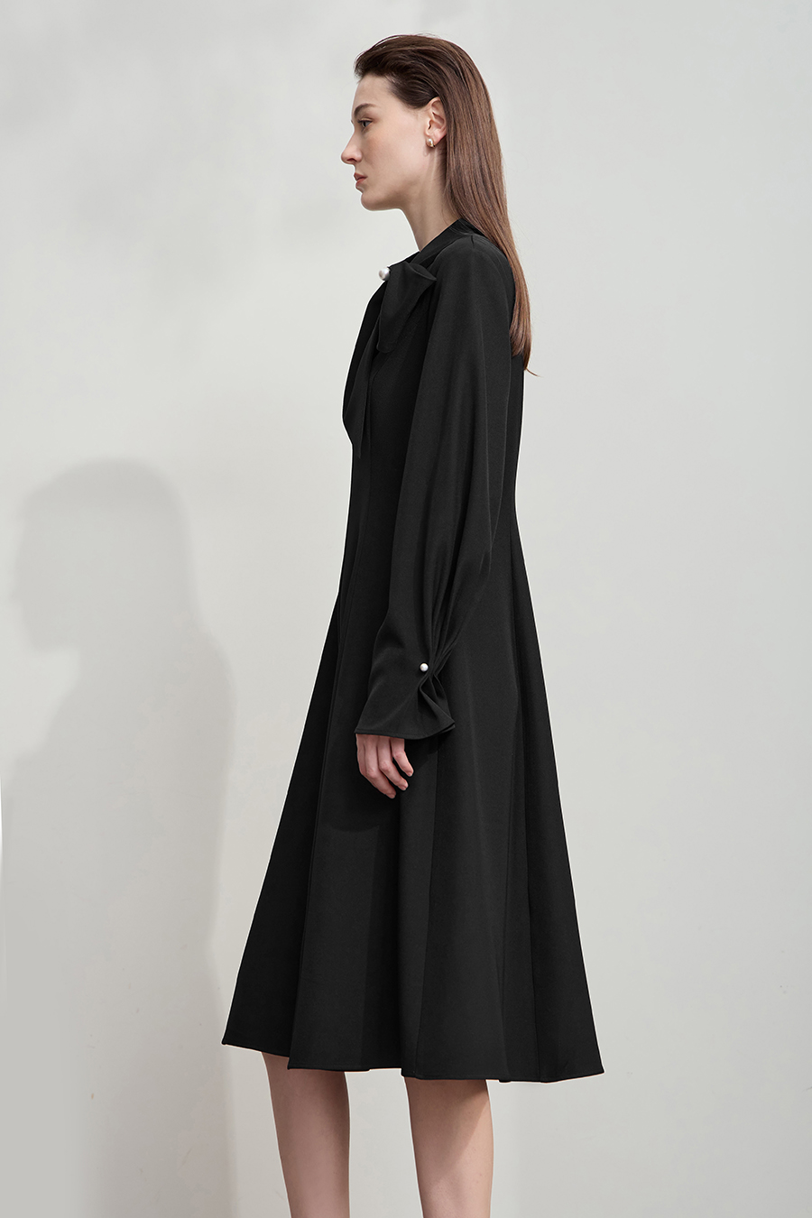 Tie-neck Waist-defined Dress