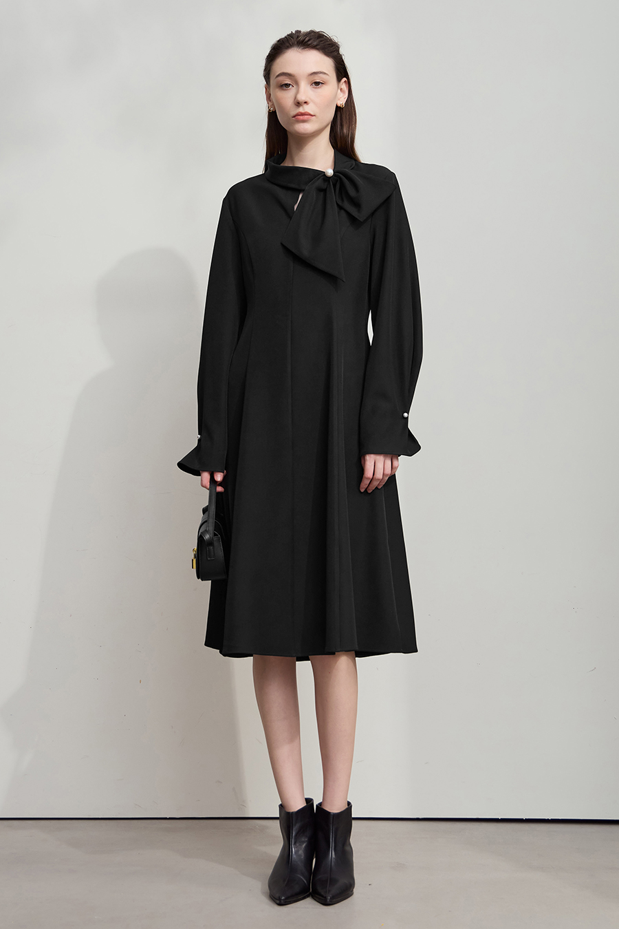 Tie-neck Waist-defined Dress