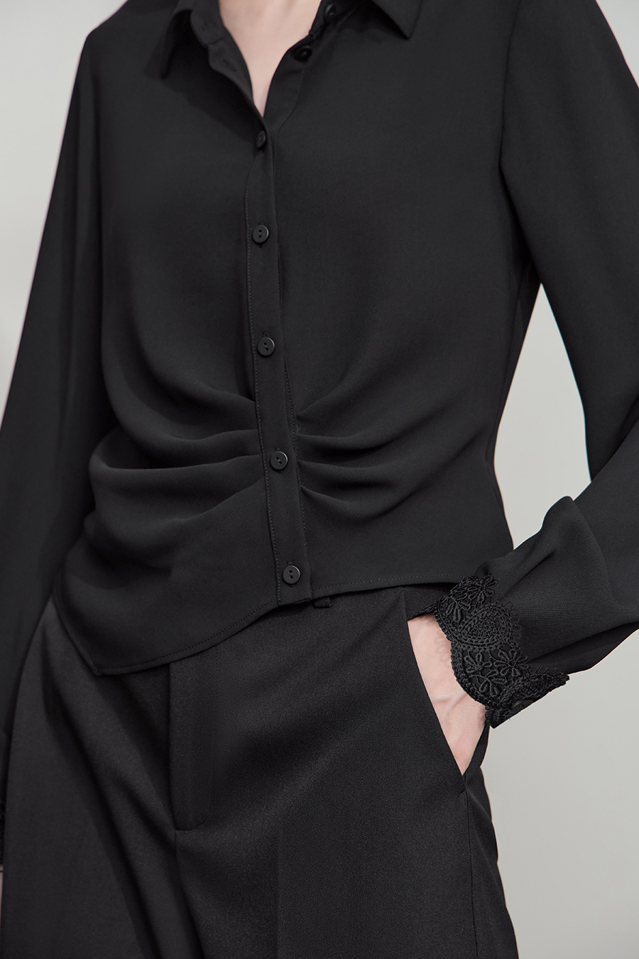 Lace Trim Chiffon Blouse