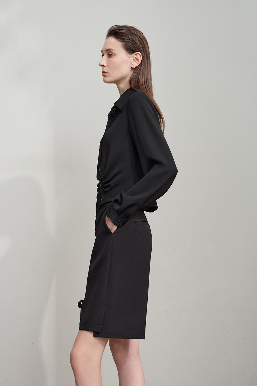 Lace Trim Chiffon Blouse