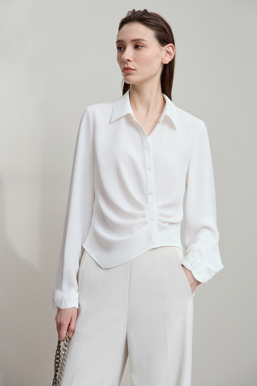 Lace Trim Chiffon Blouse
