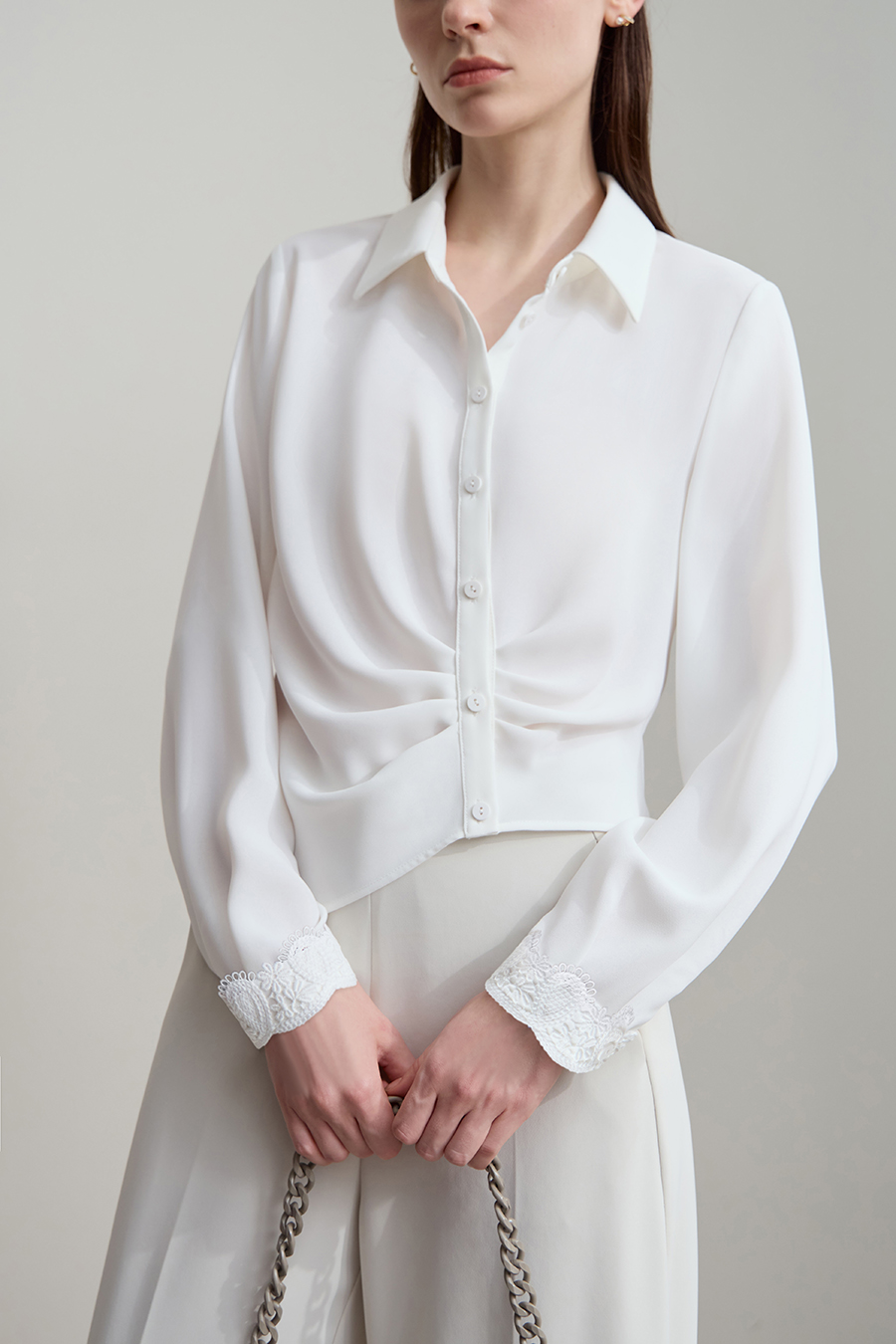 Lace Trim Chiffon Blouse