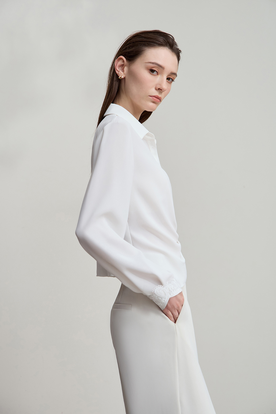 Lace Trim Chiffon Blouse