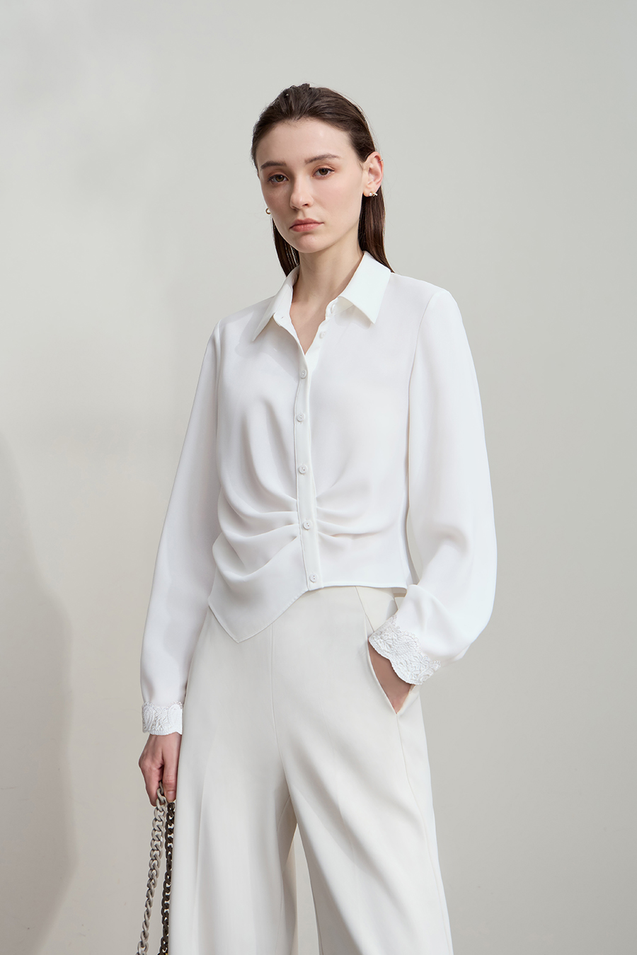 Lace Trim Chiffon Blouse