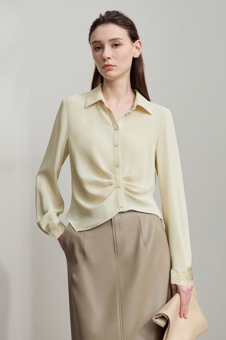 Lace Trim Chiffon Blouse