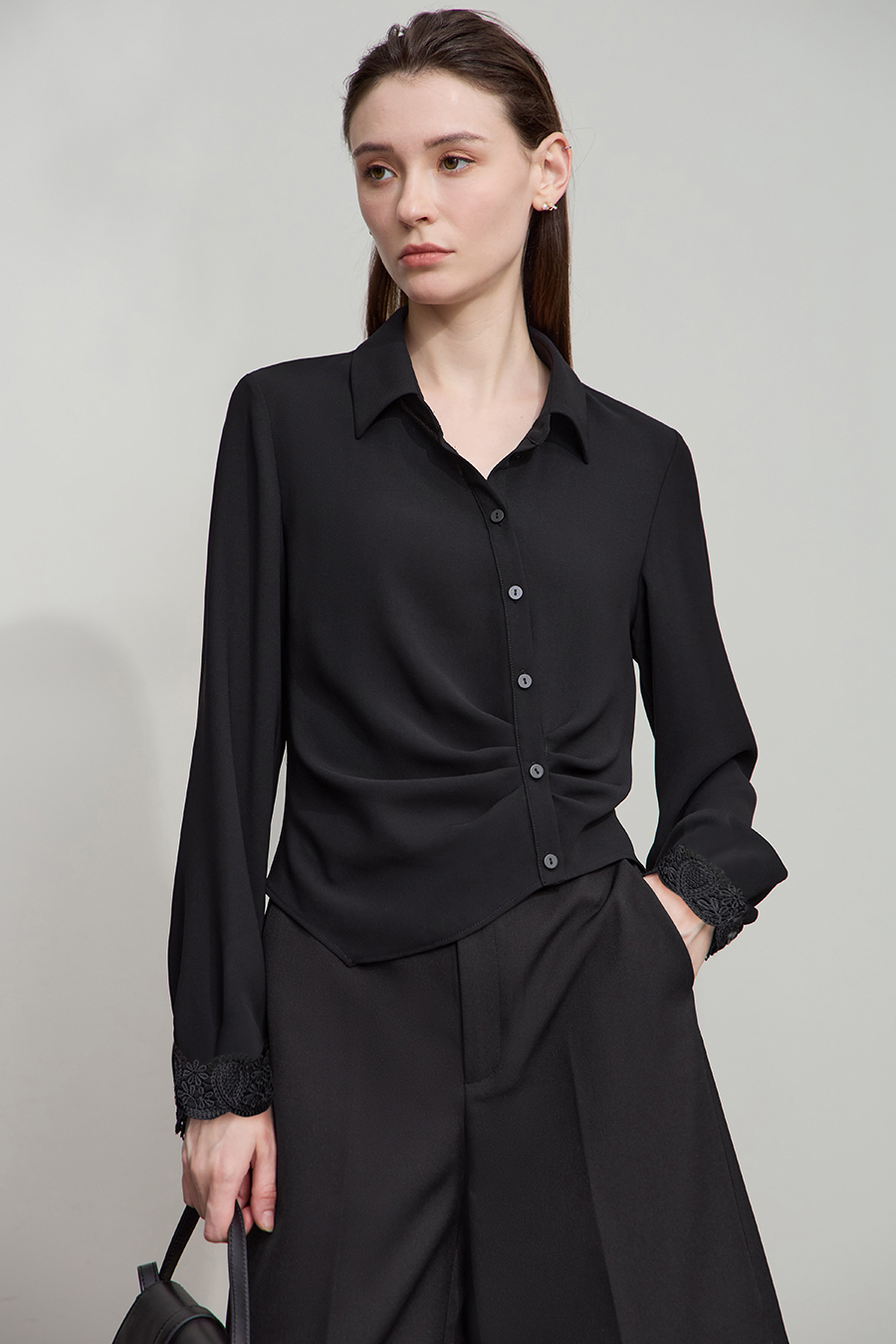 Lace Trim Chiffon Blouse