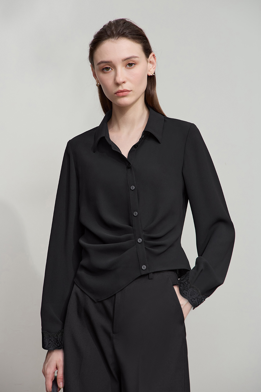 Lace Trim Chiffon Blouse