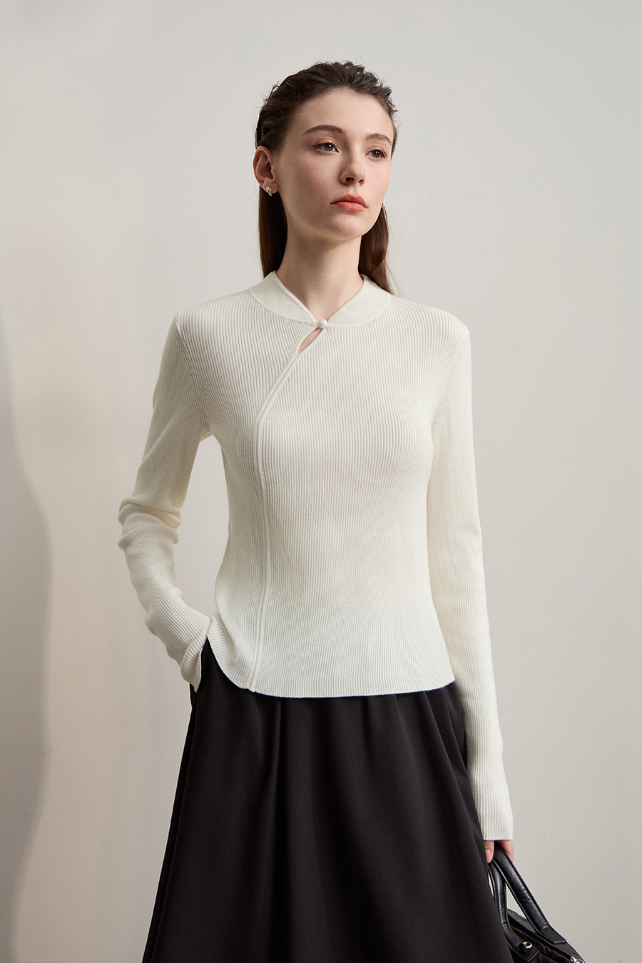 Mandarin Collar Slim-fit Sweater