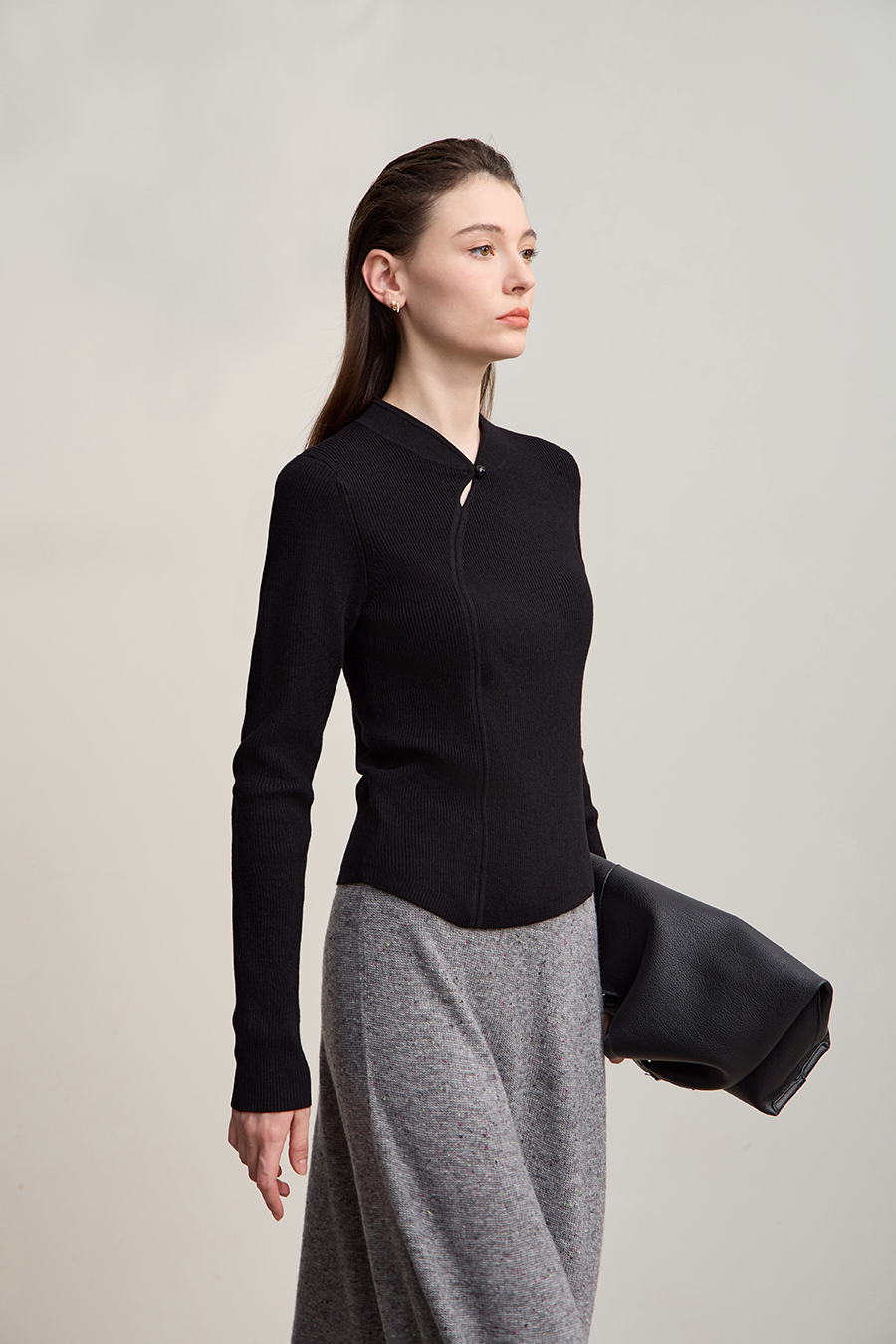 Mandarin Collar Slim-fit Sweater