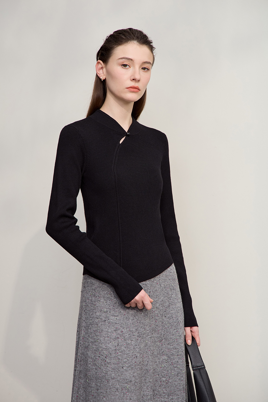 Mandarin Collar Slim-fit Sweater