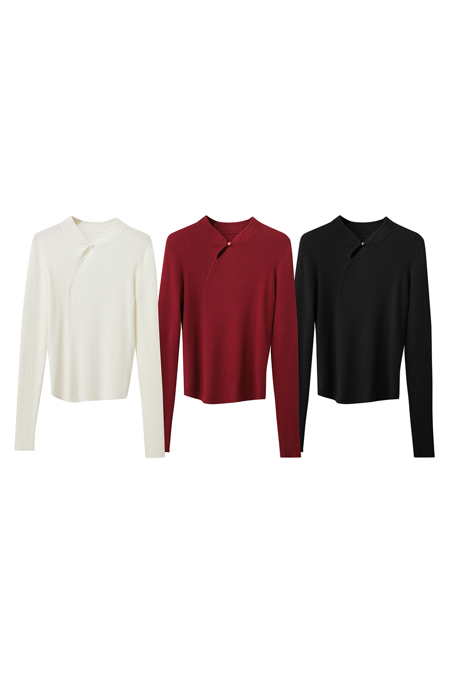 Mandarin Collar Slim-fit Sweater