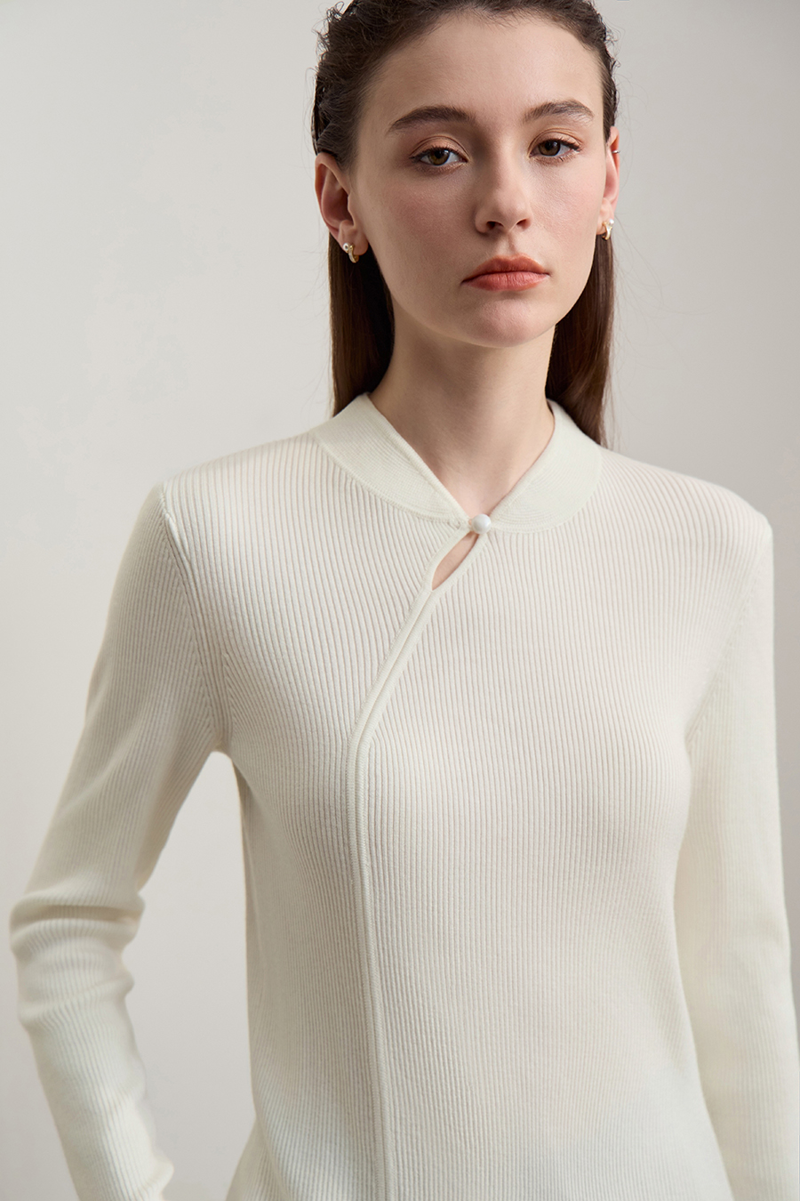 Mandarin Collar Slim-fit Sweater