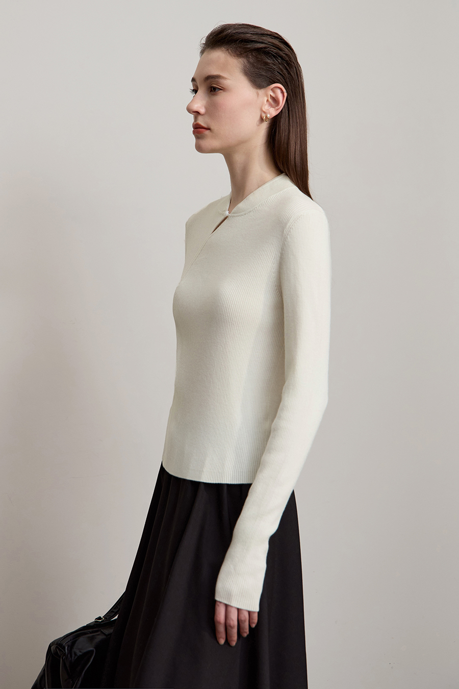 Mandarin Collar Slim-fit Sweater