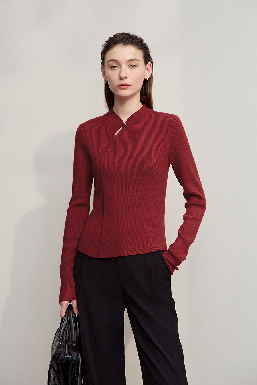 Mandarin Collar Slim-fit Sweater