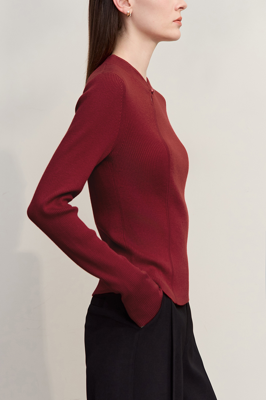 Mandarin Collar Slim-fit Sweater