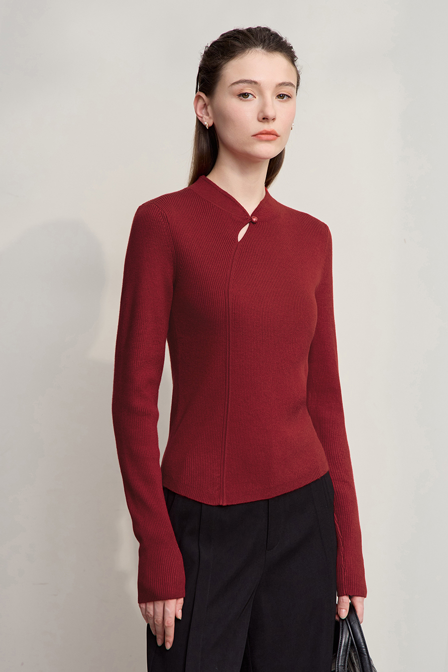 Mandarin Collar Slim-fit Sweater