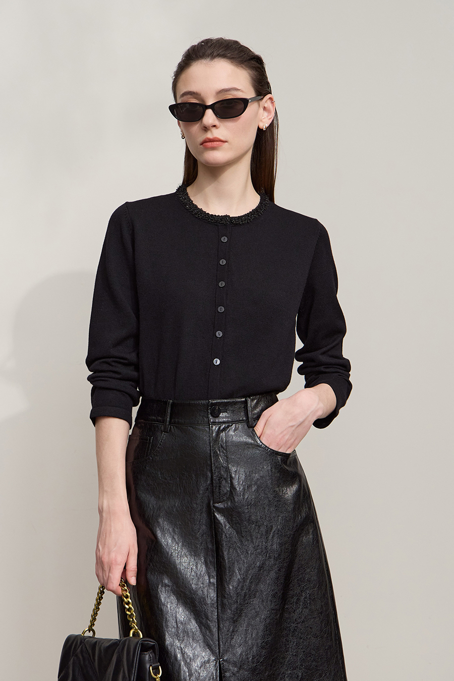 Sequin Embroidered Knit Cardigan|AMII-AMII.com