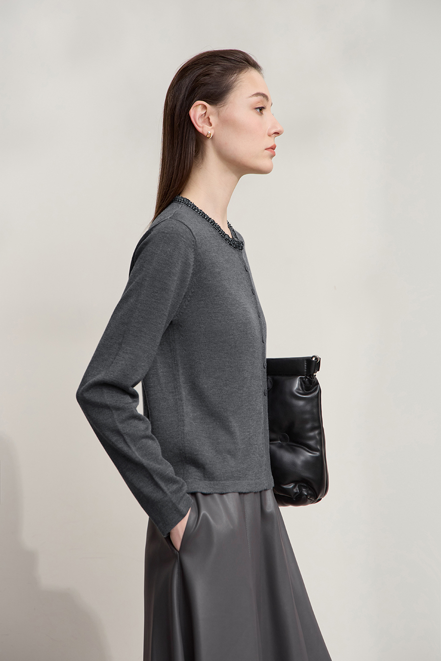 Sequin Embroidered Knit Cardigan|AMII-AMII.com