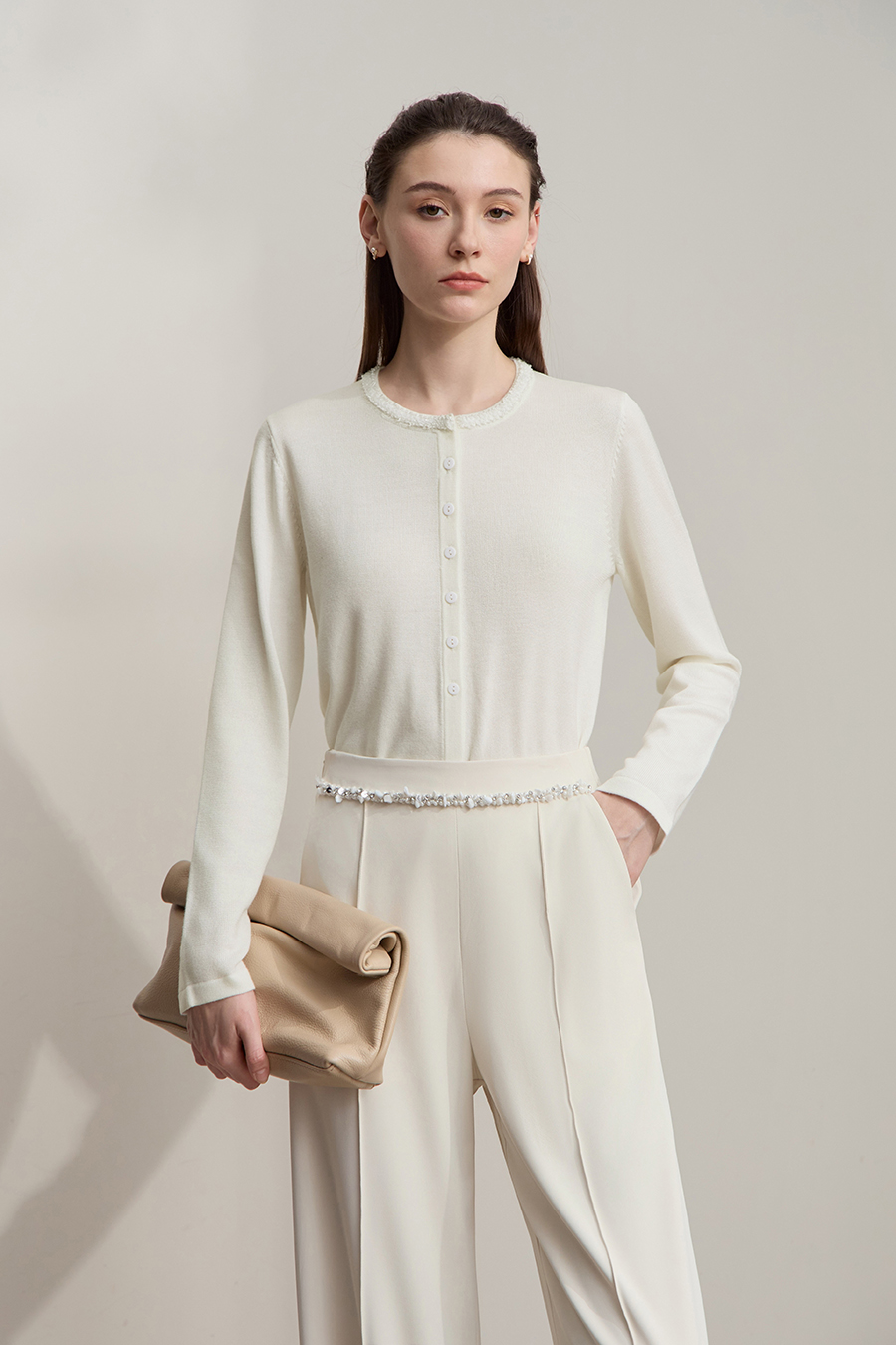 Sequin Embroidered Knit Cardigan|AMII-AMII.com