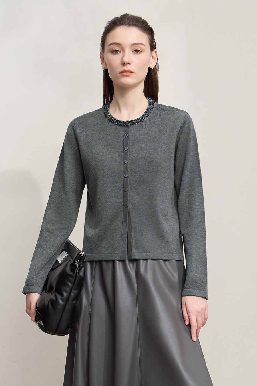 Sequin Embroidered Knit Cardigan|AMII-AMII.com