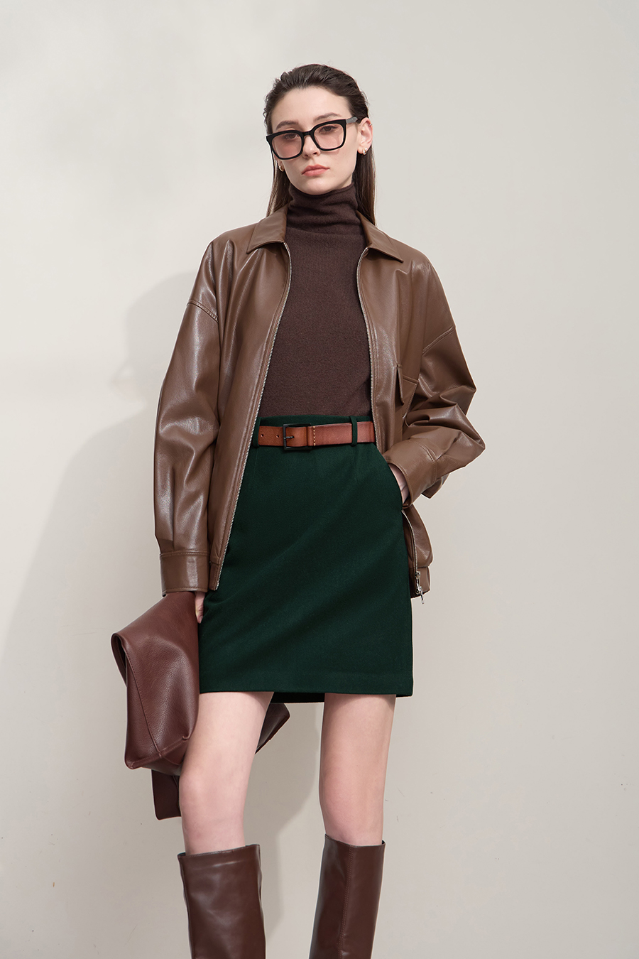 Short Wool Blend Midi Skirt|AMII-AMII.com