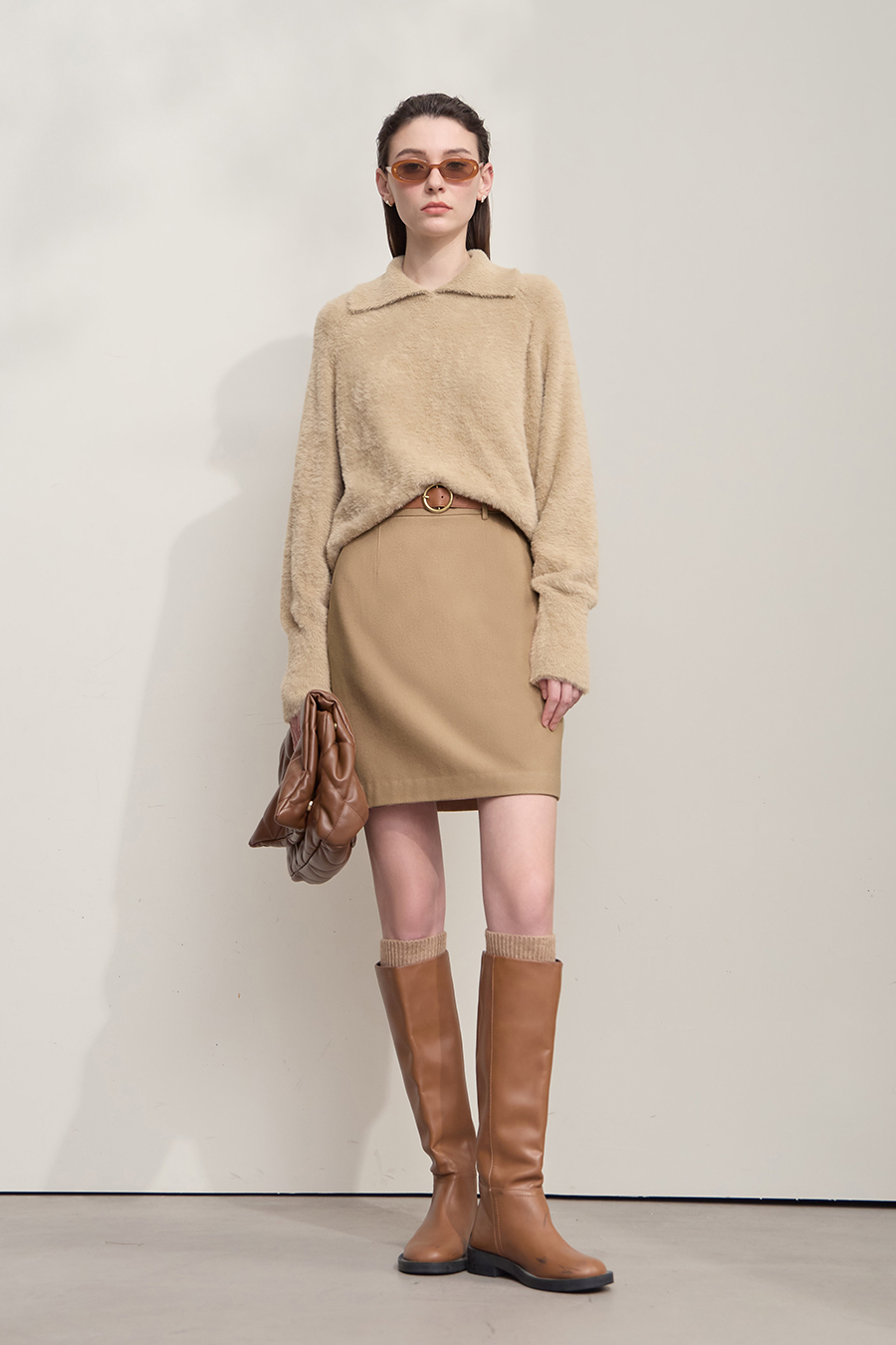 Short Wool Blend Midi Skirt|AMII-AMII.com