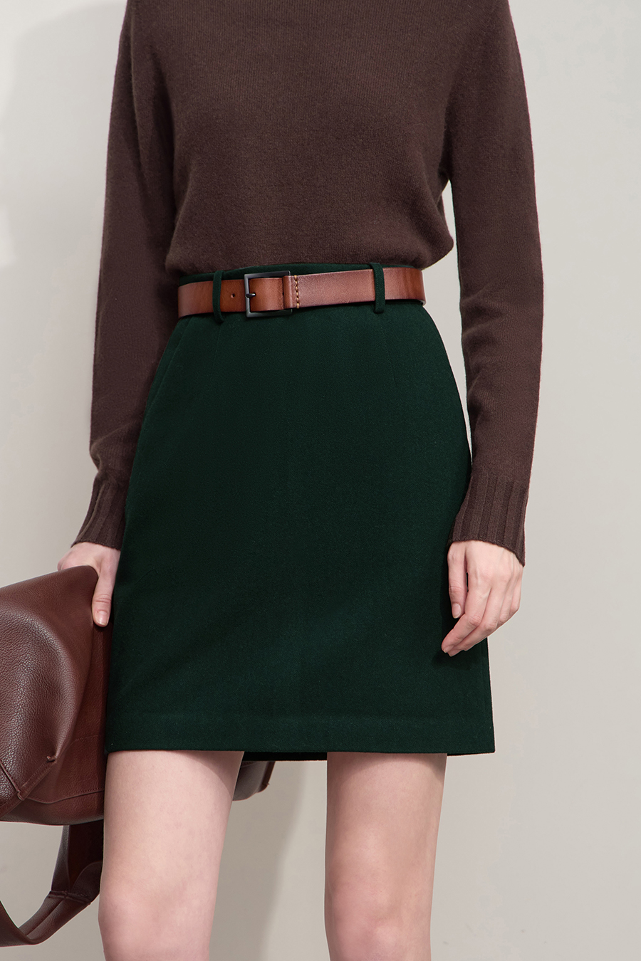 Short Wool Blend Midi Skirt|AMII-AMII.com