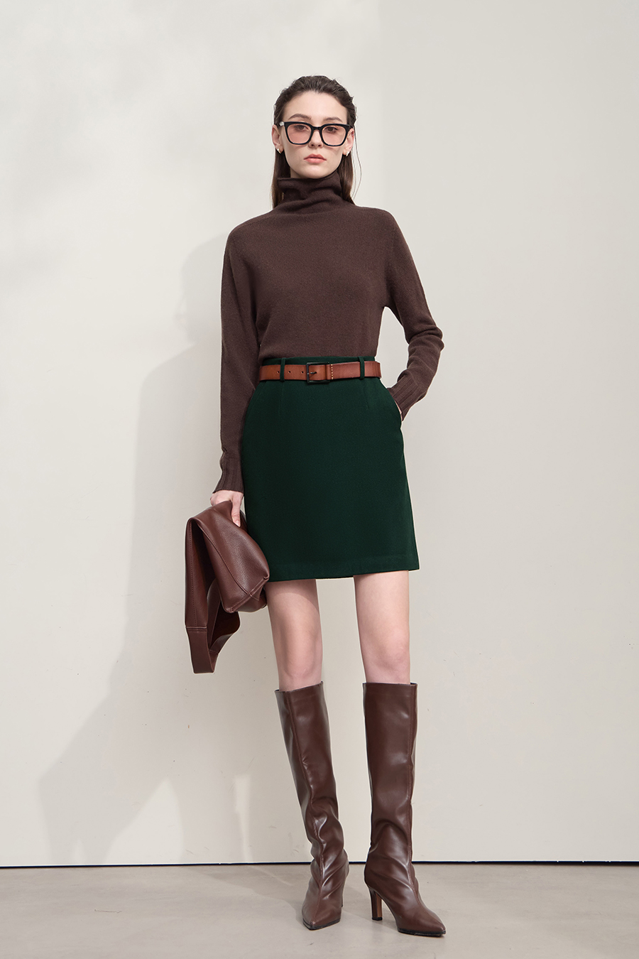 Short Wool Blend Midi Skirt|AMII-AMII.com