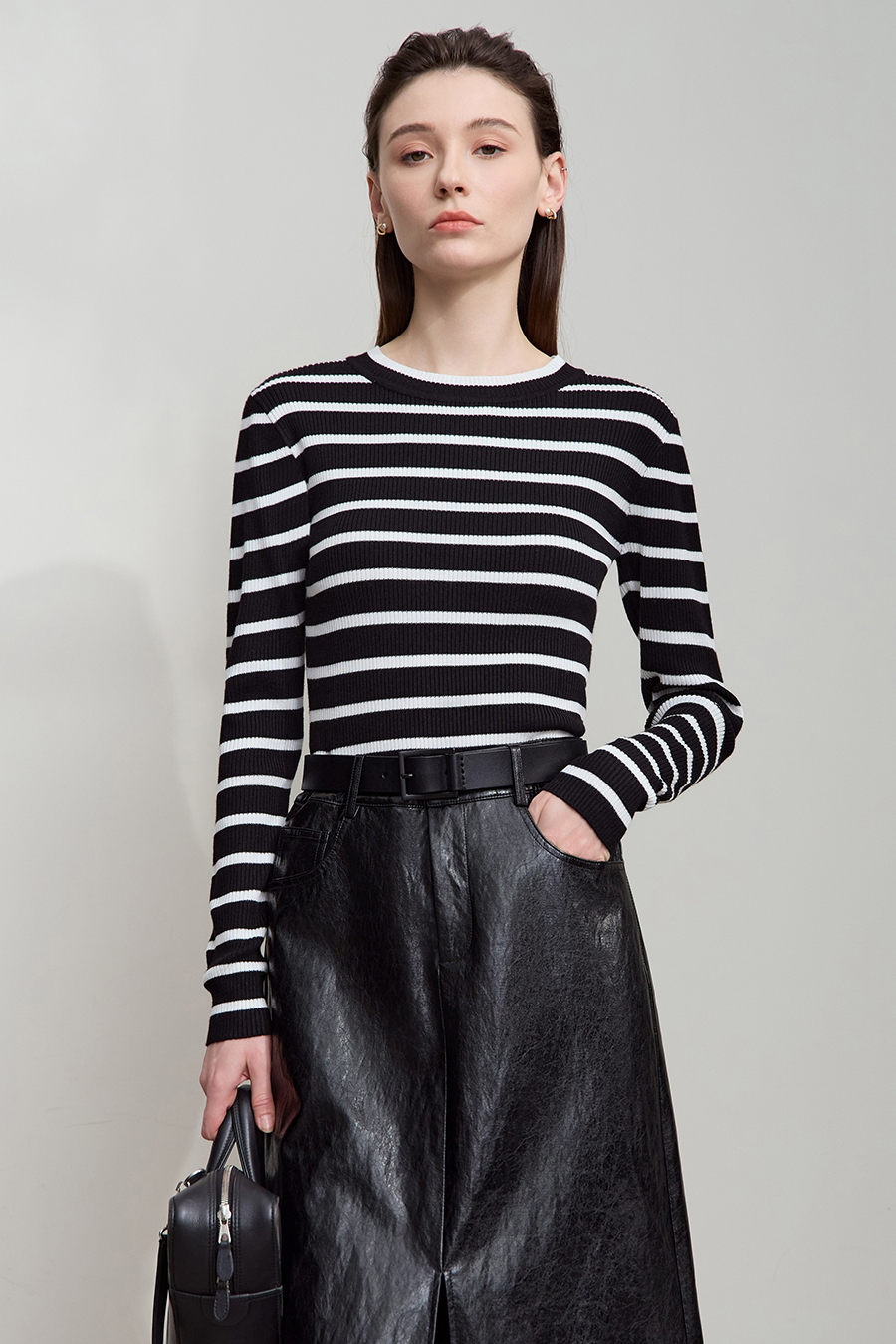 Slim Fit High Elastic Striped Sweater|AMII-AMII.com