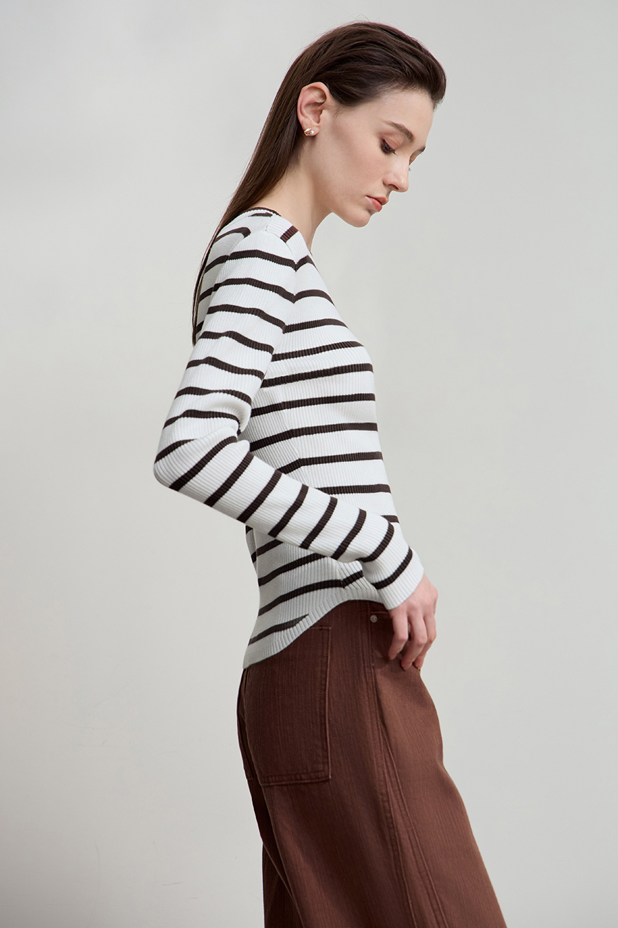 Slim Fit High Elastic Striped Sweater|AMII-AMII.com