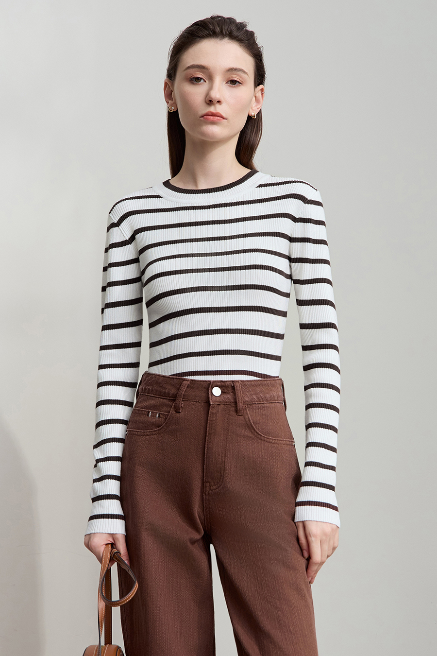 Slim Fit High Elastic Striped Sweater|AMII-AMII.com