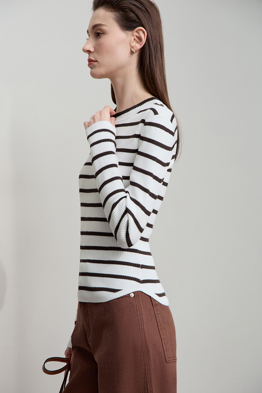 Slim Fit High Elastic Striped Sweater|AMII-AMII.com