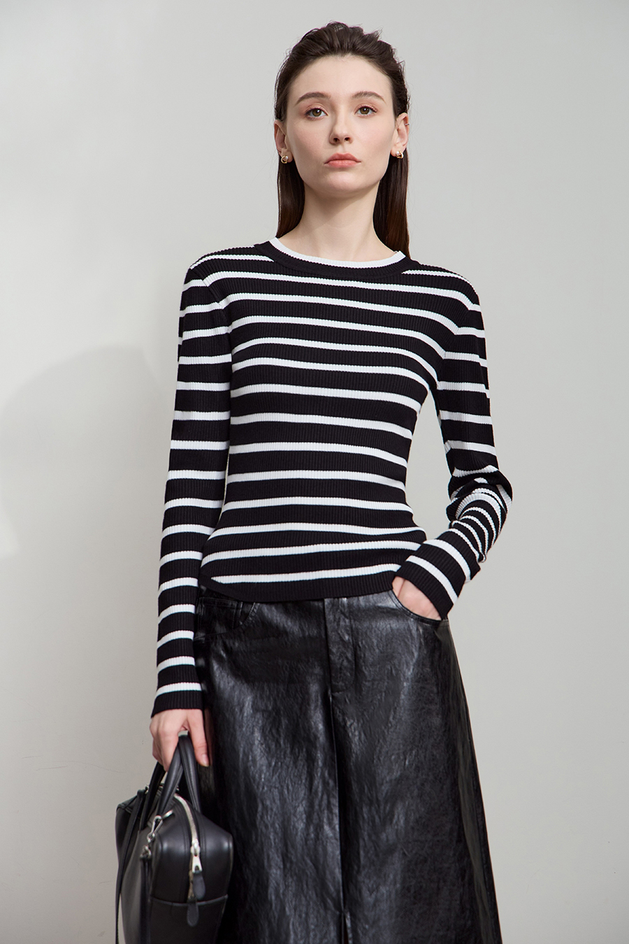 Slim Fit High Elastic Striped Sweater|AMII-AMII.com