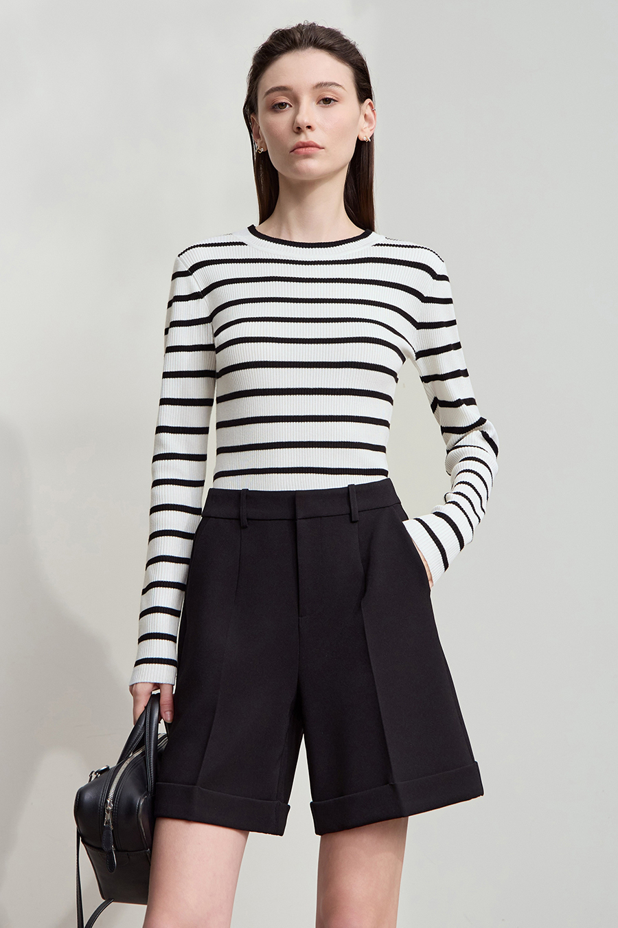 Slim Fit High Elastic Striped Sweater|AMII-AMII.com