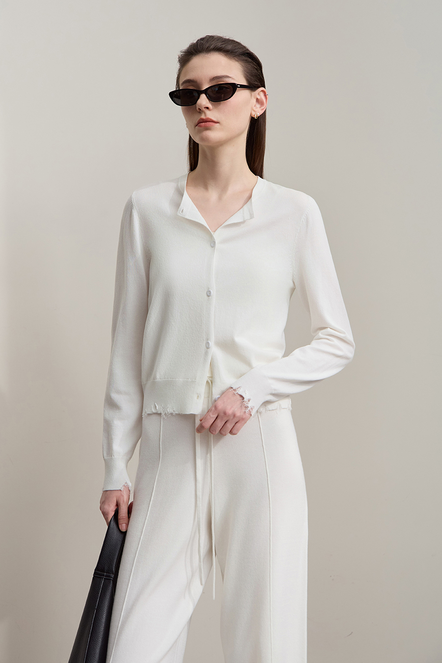 Cut-out Beaded Knit Cardigan