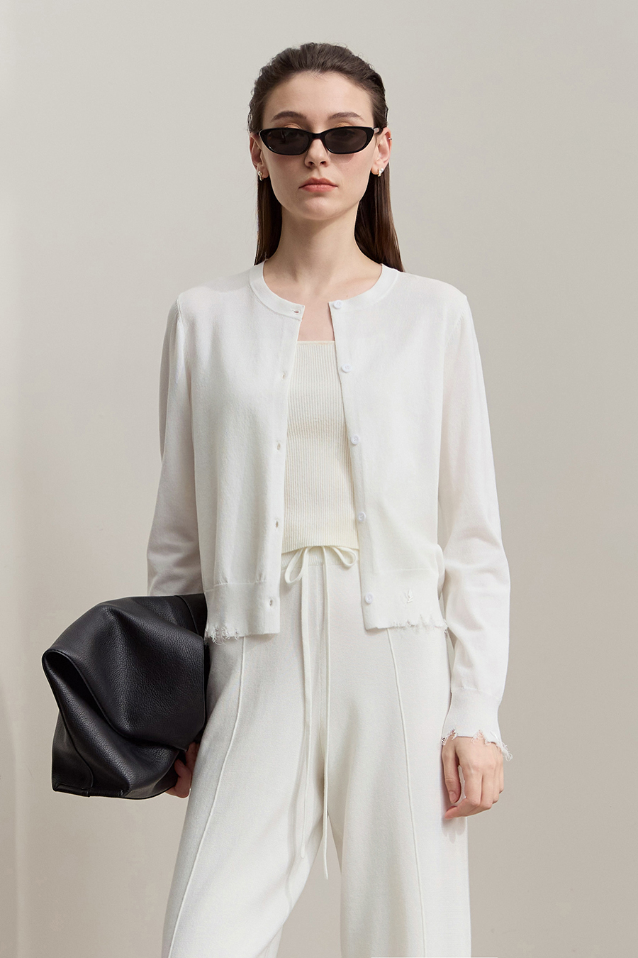 Cut-out Beaded Knit Cardigan